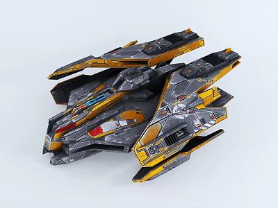 Sci Fi Spaceship Model With Yellow Gray Exterior And Detailed Structure 3d model