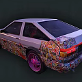 Stylish Two Door Sports Car With Colorful Floral Patterns And Pink Wheels On White Body