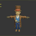 3D Cartoon Character Wearing Top Hat Brown Coat Red Bow Tie And Pocket Watch
