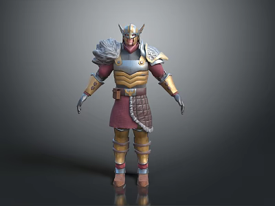 Game Movie Character In Viking Style Armour With Gold Red And Silver Details 3d model