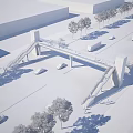 Urban Road Infrastructure With Pedestrian Overpass Vehicles Buses Pedestrians And Green Belts