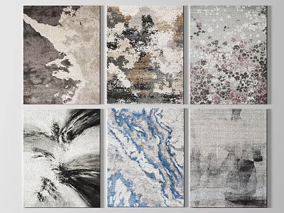 Modern Abstract Square Rugs with Diverse Color Textures and Artistic Patterns 3d model