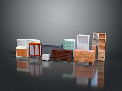 Assorted Furniture Pieces in Various Styles and Colors Including Dressers Cabinets and Bookshelves 3d model