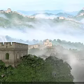 Magnificent Great Wall Scenery Shrouded In Light Mist With Rolling Green Mountains And Lush Forests