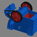 Blue Industrial Jaw Crusher With Red Pulleys And Metal Frame Structure