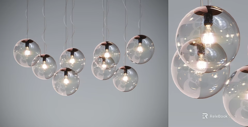 Modern Transparent Glass Pendant Lights with Spherical Shades and Hanging Lighting Design 3d model 