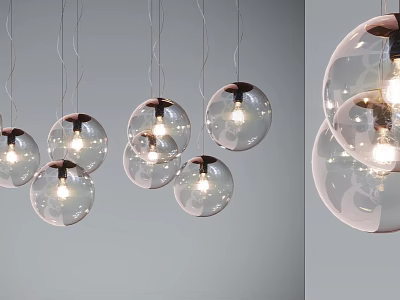 Modern Transparent Glass Pendant Lights with Spherical Shades and Hanging Lighting Design 3d model