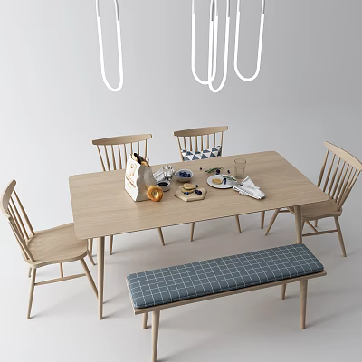 Nordic Dining Table and Chair Combination Dining Table Chandelier 3d model