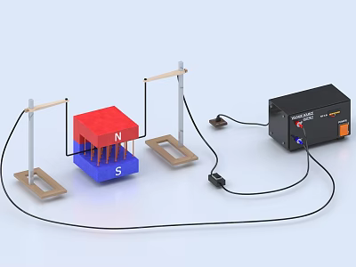 Decorative Ornament Set with Red N Blue S Poles Wooden Stands and Power Supply 3d model