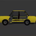 Yellow Classic Sedan Car Featuring Retro Design And Headlights On Dark Surface