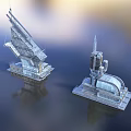 Futuristic Architecture Models With Metallic Spires Floating On Water Surface 3d model