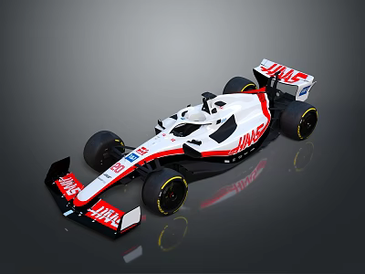 HAAS Formula One Racing Car White Red Aerodynamic Design With Black Tires Sleek Livery 3d model