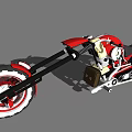 Red Chopper Style Motorcycle With Long Front Fork Black Seat And Engine Details
