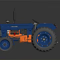 Blue Tractor Exterior Design With Large Tires And Exhaust Pipe