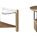 Modern Coffee Tables With Wooden Legs Marble Top And Rattan Storage Shelves