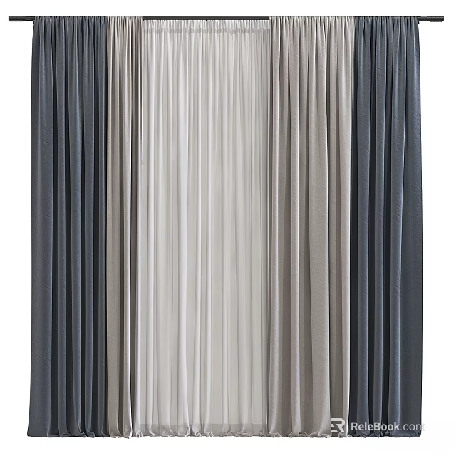 Modern Curtains in Neutral and Dark Tones with Soft Texture and Elegant Design 3d model 