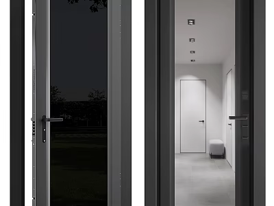 Modern Hinged Door With Glass Panel And Black Frame For Interior Exterior Space 3d model