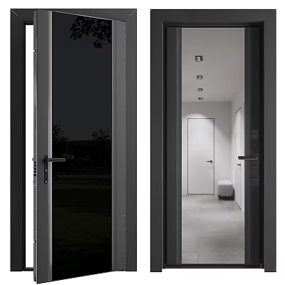 Modern Hinged Door With Glass Panel And Black Frame For Interior Exterior Space 3d model