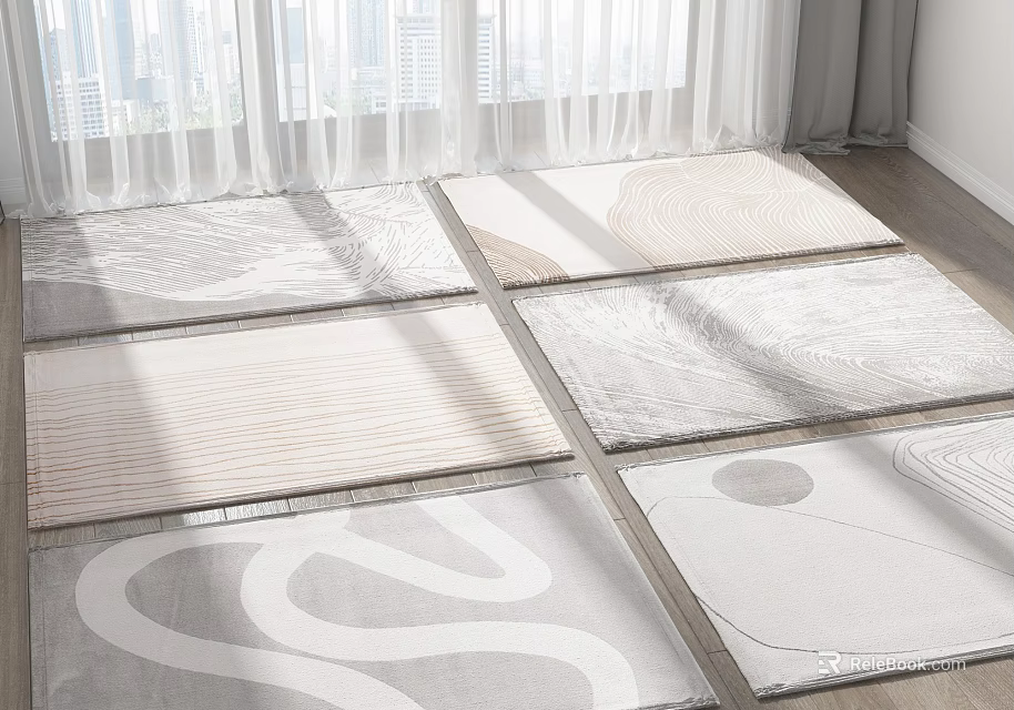 Modern Square Rugs With Light Tones And Patterns In Indoor Space 3d model