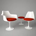 Modern White Chair and Table Set with Red Cushions and Pedestal Base