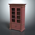 Red Carved Wooden Cabinet With Glass Doors And Multiple Storage Shelves