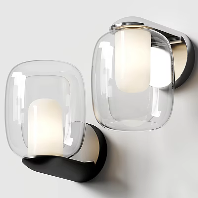 Modern Wall Lamps With Transparent Glass Shades And Illuminated White Light 3d model