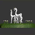 White Unicorns Standing On Green Grass With Small Flowers Decorating The Scene