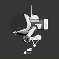 White Sci Fi Game Anime Robot Character With Transparent Spherical Head Antenna And Mechanical Legs