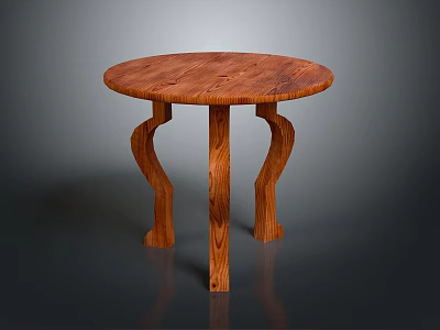 Solid Wood Round Table With Curved Legs And Natural Wood Grain Surface 3d model