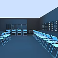 Modern Interior Studio with Vanity Mirrors Lights and Neatly Arranged Chairs Tables