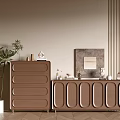 Modern Minimalist Entryway Cabinet And Side Cabinet With Green Plant Decorative Painting And Ornaments