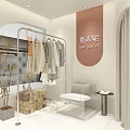 Modern Clothing Store Interior With Hanging Clothes Arched Design Green Plants And Seating Area