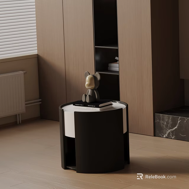 Modern Side Table With Black Frame White Top Book And Decorative Figurine In Living Room 3d model 