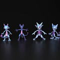 Game Anime Characters With Purple White Design Pointed Ears Tail Evolution Stages