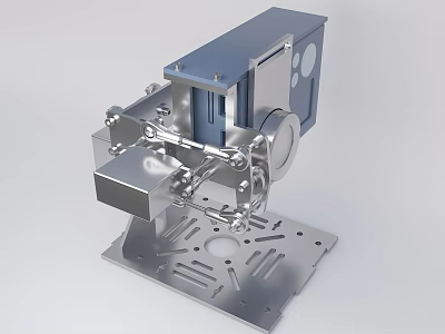 Stainless Steel Industrial Equipment With Blue Enclosure Silver Mechanical Components And Perforated Base Plate 3d model