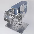 Stainless Steel Industrial Equipment With Blue Enclosure Silver Mechanical Components And Perforated Base Plate