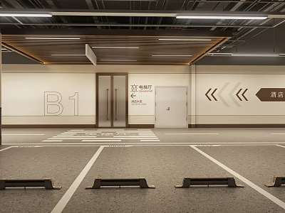 Underground Parking Garage With B1 Level Signage Well Lit Ceiling And Safety Exit Arrows 3d model