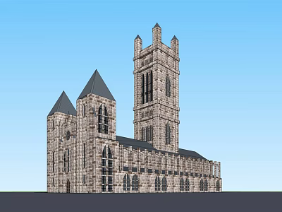 Ancient Stone Architecture With Pointed Roofs Tall Tower And Arched Windows 3d model
