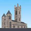 Ancient Stone Architecture With Pointed Roofs Tall Tower And Arched Windows