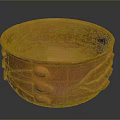 Carved Ceramic Bowl Sculpture With Orange Glaze And Leaf Fruit Decorations