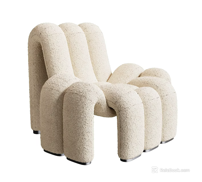 Beige Plush Single Sofa With Modern Unique Curved Design And Comfortable Seating 3d model 