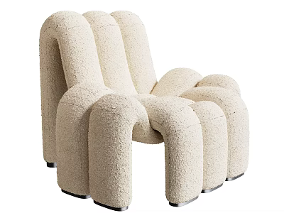 Beige Plush Single Sofa With Modern Unique Curved Design And Comfortable Seating 3d model