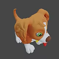 Cute Cartoon Dog Model With Orange White Fur Big Green Eyes And Tongue Out