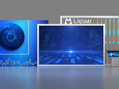 Modern Display Shelves With Digital Screens And Tech Interface Design 3d model