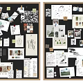 Creative Pinned Bulletin Board Display with Musical Instruments Art Supplies and Sketches