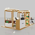 COLORET Cosmetics Exhibition Booth With Golden Frame Product Displays And Model