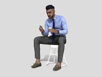 Realistic Characters Modern Characters Men Background Characters Static Characters Sitting Playing Mobile Phone Drinking Coffee 3d model