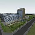 Modern High Rise Office Building With Glass Facade Greenery And Trees