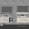 Modern Bathroom Double Vanities With Backlit Mirrors And Gray Wall Cabinets 3d model
