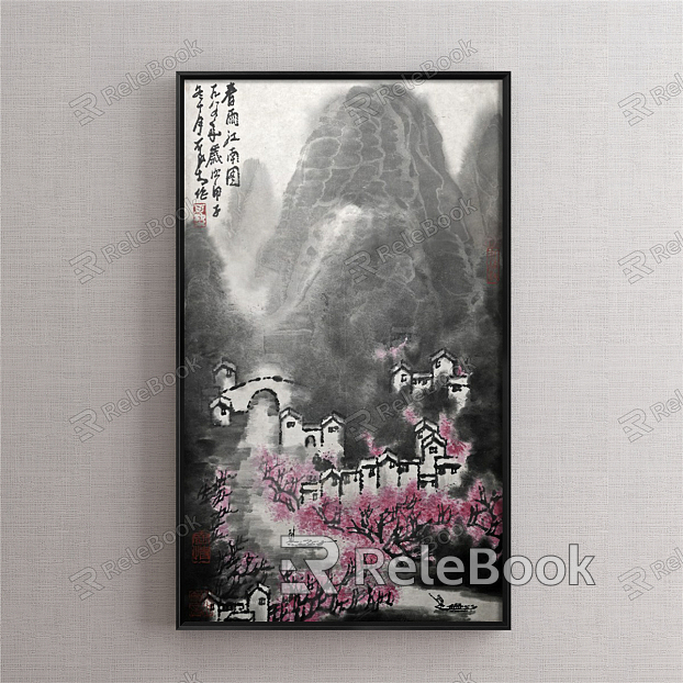 Chinese Landscape Painting Black and White Living Room Landscape model